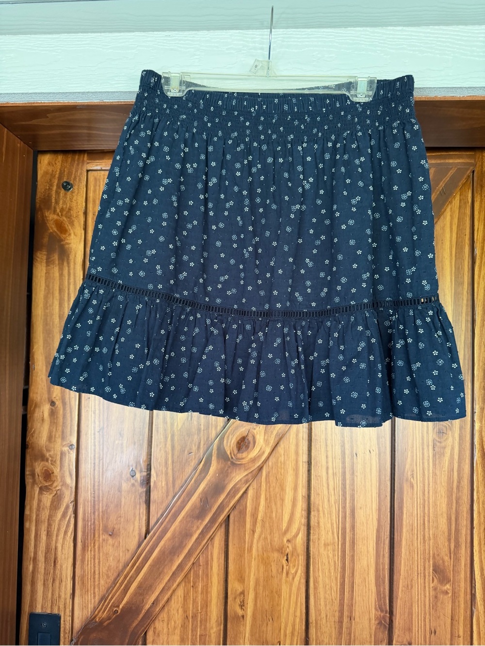 Madewell Navy Mini Skirt with White Ditsy Print